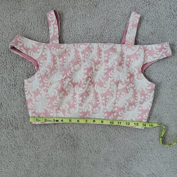 Women's Size Medium Pink And Gold Jacquard Rococco Style Crop Top - Picture 6 of 6